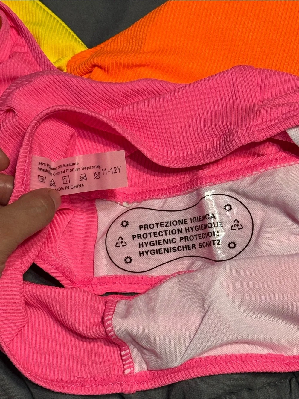 Kids Colorblock Twist Front Bikini - Orange/Yellow Top with Pink Bottom